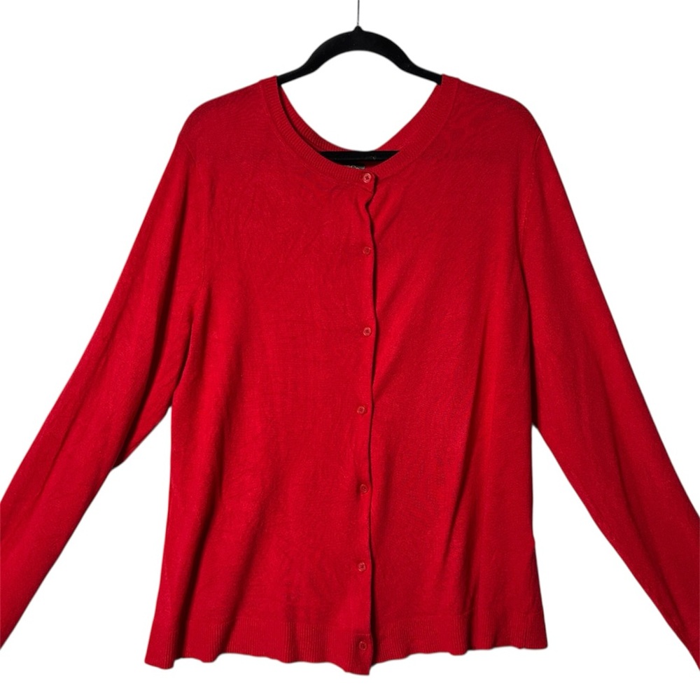 Style & Co. Vibrant Red Lightweight Button Down Crew Neck Cardigan